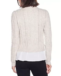 Chiffon-Hem Cable Sweater