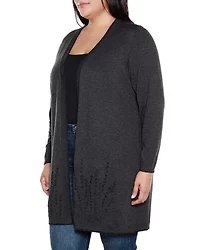 Plus Embroidered Open-Front Cardigan Sweater