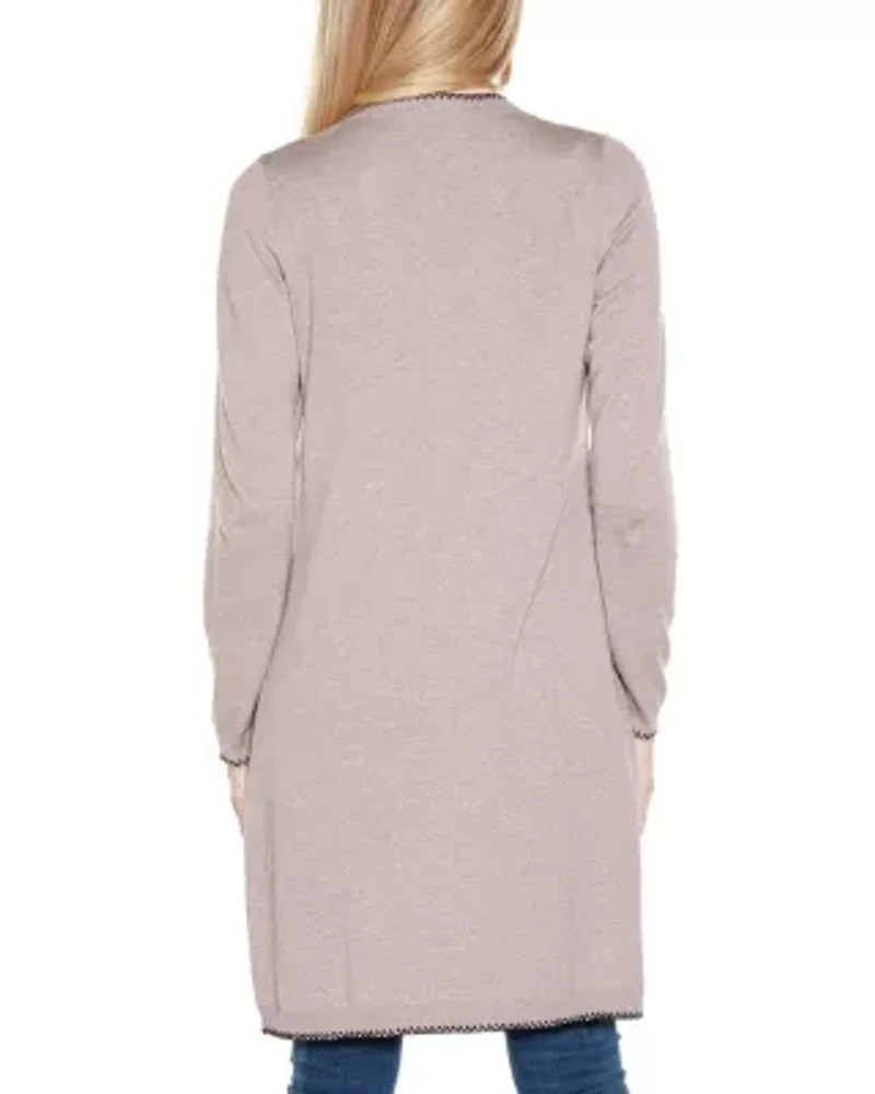 Embroidered Open-Front Cardigan Sweater