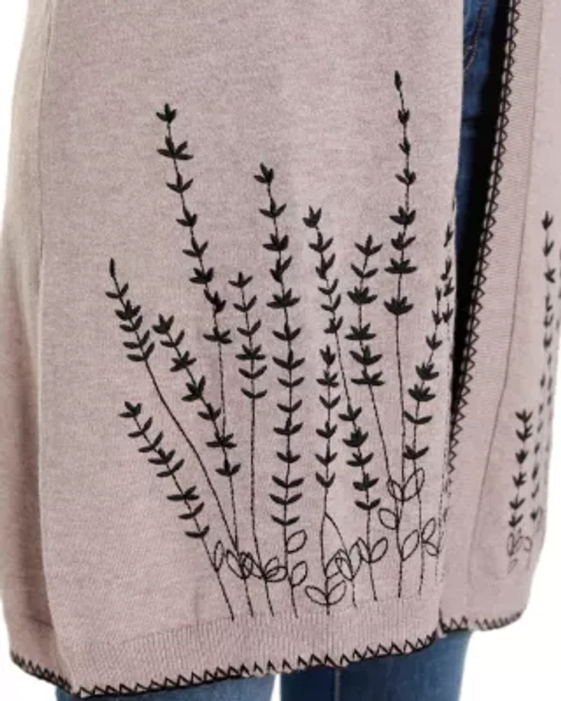 Embroidered Open-Front Cardigan Sweater