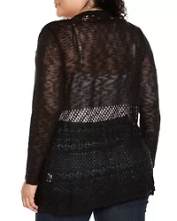 Plus Open-Front Pointelle-Trim Cardigan Sweater