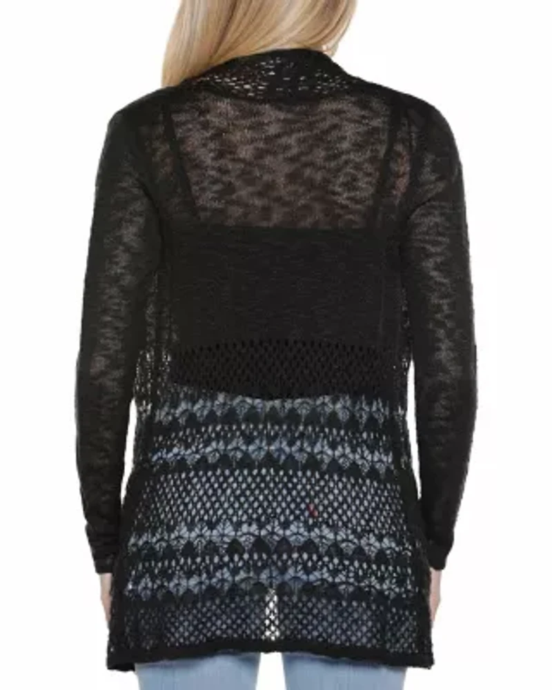 Open-Front Pointelle-Trim Cardigan Sweater