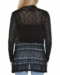 Open-Front Pointelle-Trim Cardigan Sweater