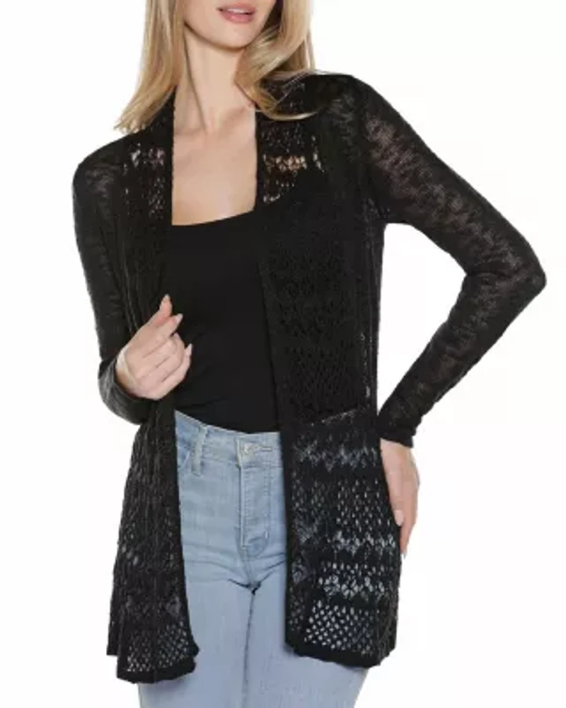 Open-Front Pointelle-Trim Cardigan Sweater