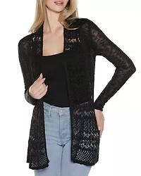 Open-Front Pointelle-Trim Cardigan Sweater