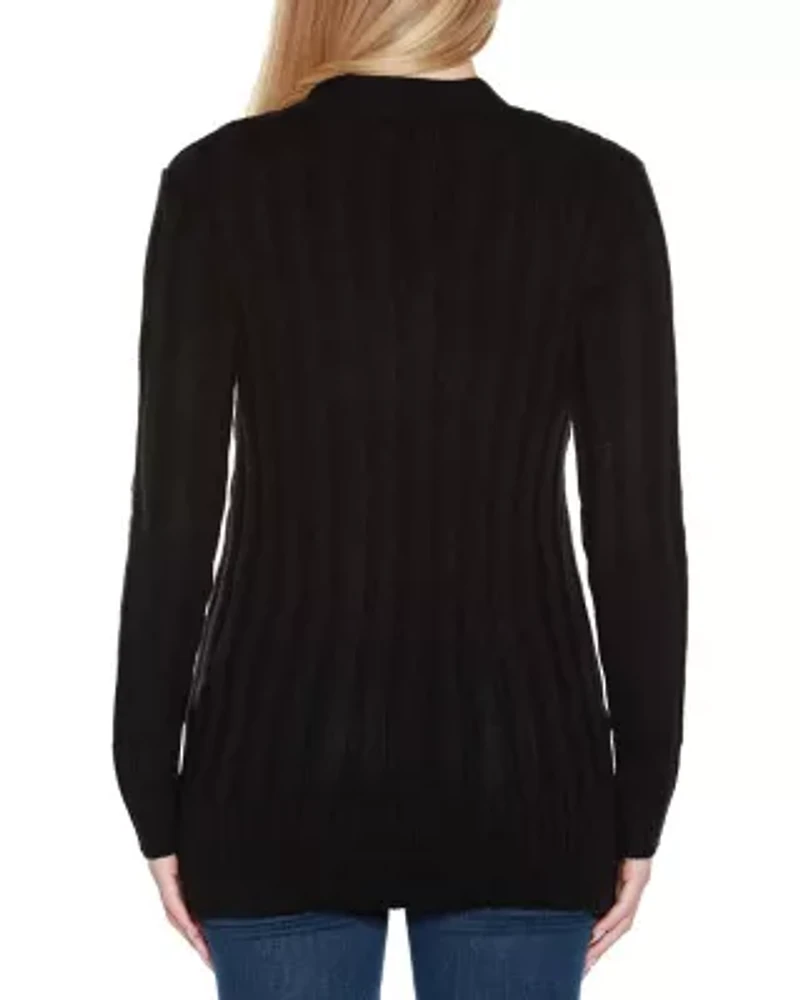 Button-Front Cable Cardigan Sweater