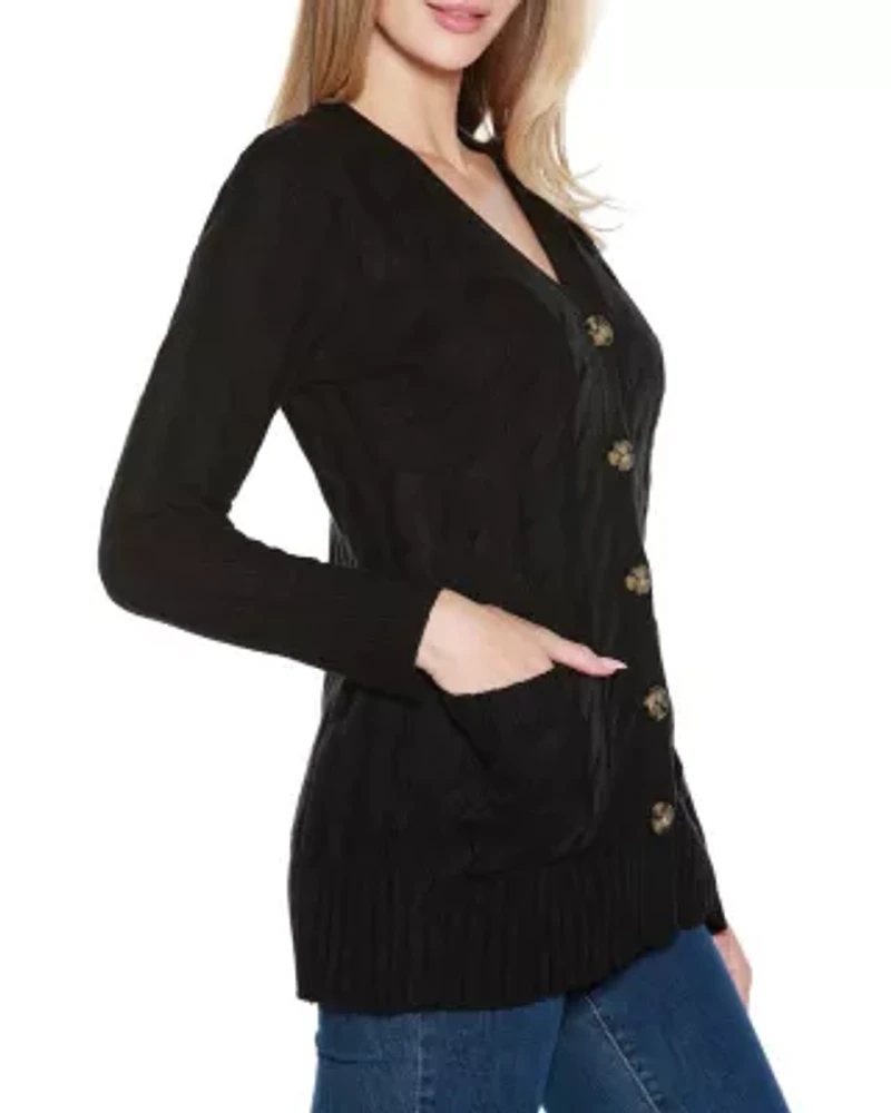 Button-Front Cable Cardigan Sweater