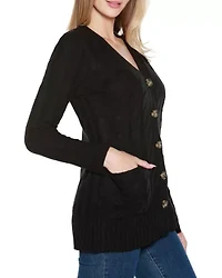 Button-Front Cable Cardigan Sweater