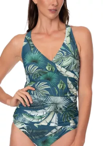 Women's Palm Toile Louise Wrap Tankini Swim Top