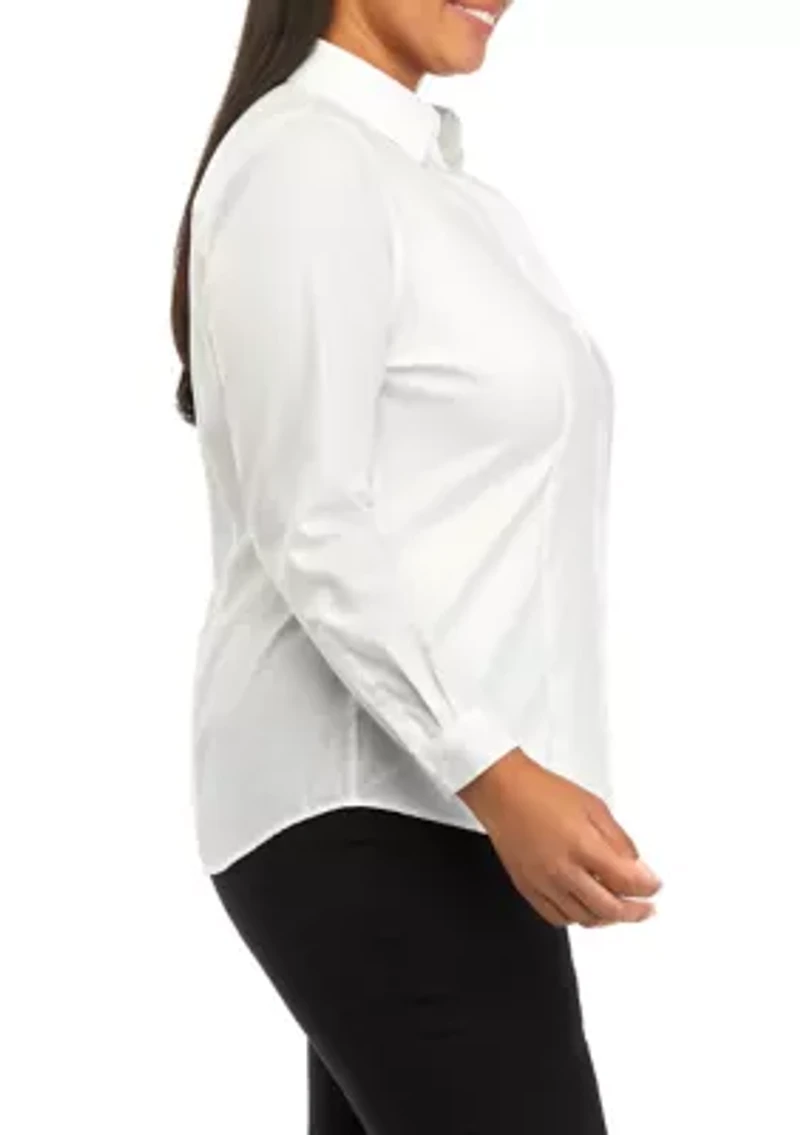 Plus Easy Care Button Front Shirt