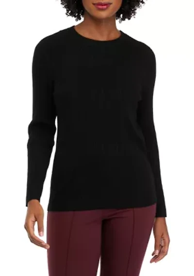 Petite Ribbed Crew Neck Long Sleeve Sweater