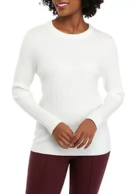 Petite Ribbed Crew Neck Long Sleeve Sweater