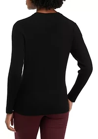 Petite Ribbed Crew Neck Long Sleeve Sweater