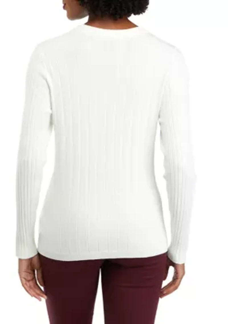 Petite Ribbed Crew Neck Long Sleeve Sweater