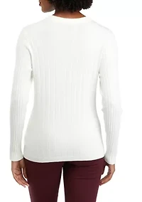 Petite Ribbed Crew Neck Long Sleeve Sweater
