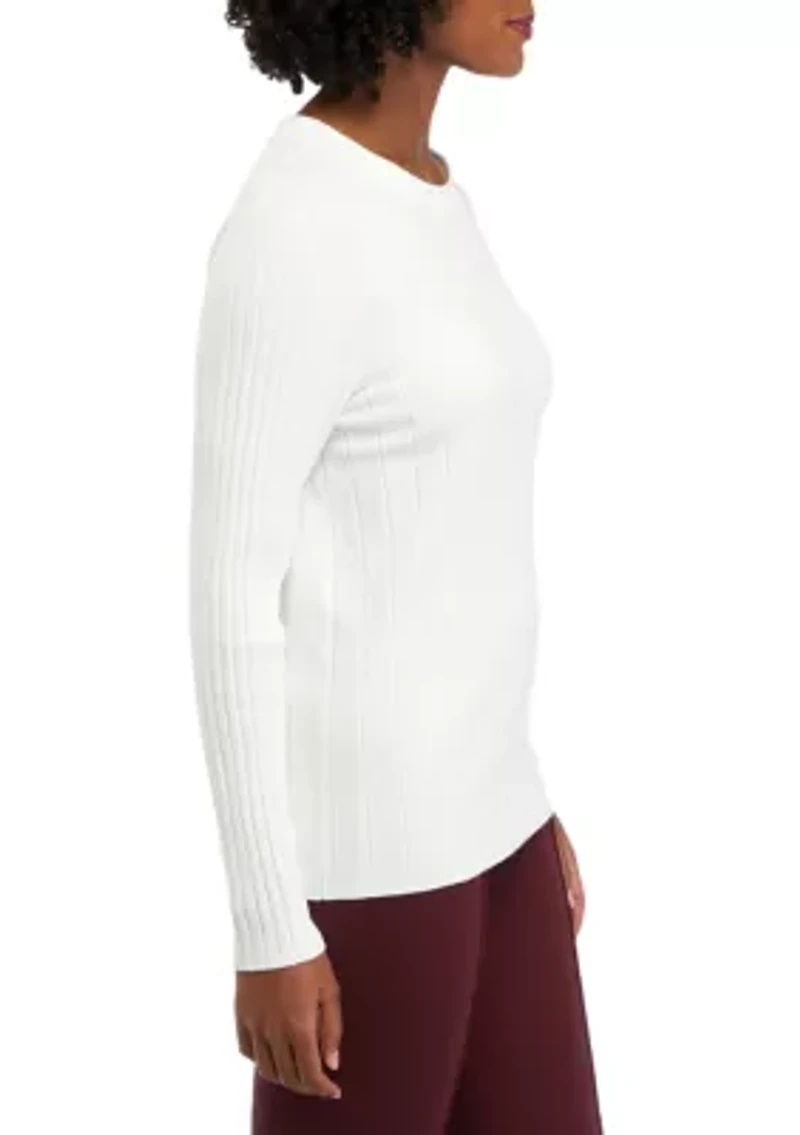 Petite Ribbed Crew Neck Long Sleeve Sweater