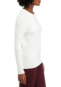 Petite Ribbed Crew Neck Long Sleeve Sweater