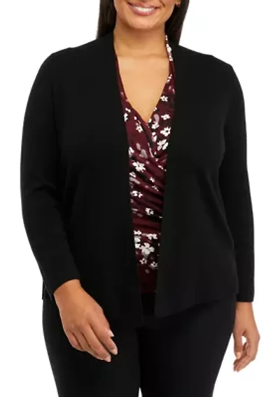Plus Long Sleeve Cardigan with Side Slit