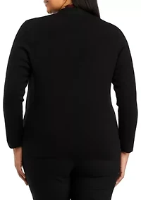 Plus Long Sleeve Cardigan with Side Slit