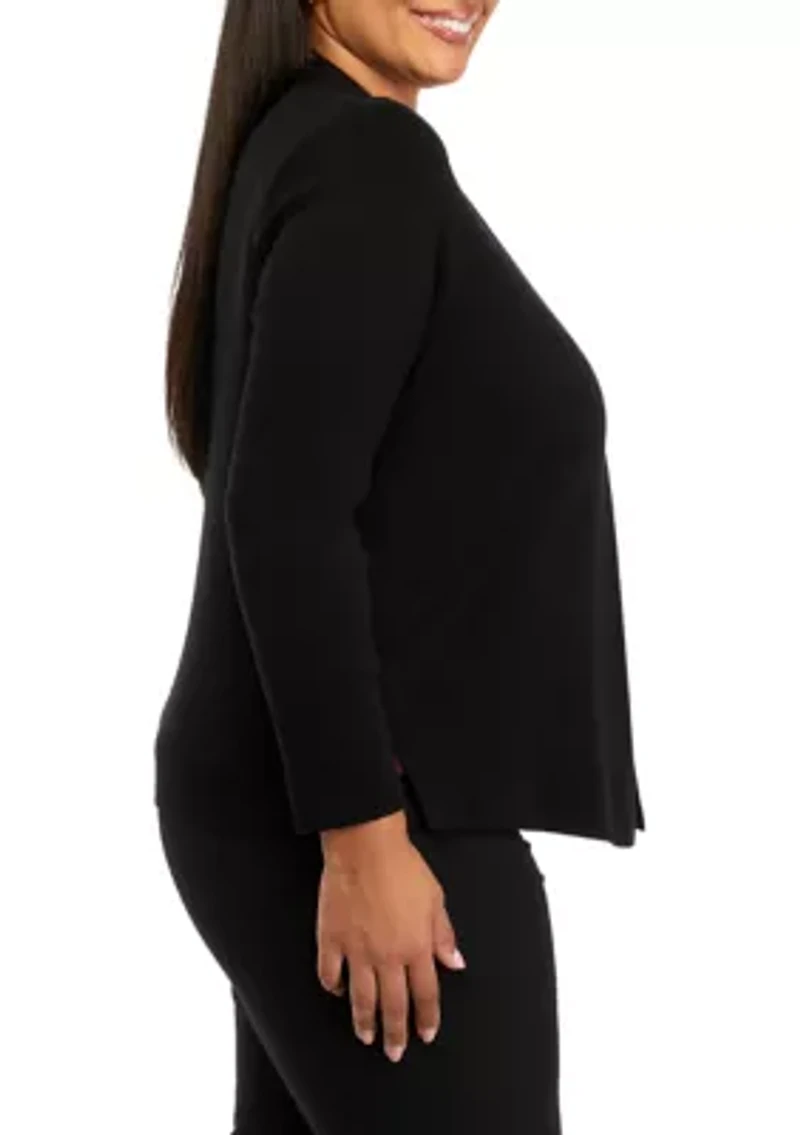 Plus Long Sleeve Cardigan with Side Slit