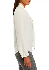 Petite Crepe Long Sleeve Bow Blouse