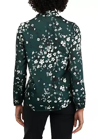 Petite Floral Print Long Sleeve Bow Blouse