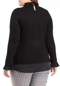 Plus Long Sleeve 2fer Sweater Blouse