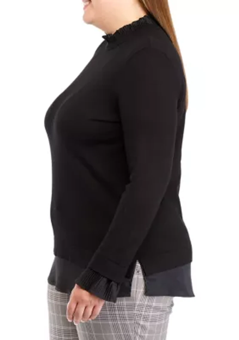 Plus Long Sleeve 2fer Sweater Blouse