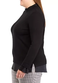 Plus Long Sleeve 2fer Sweater Blouse