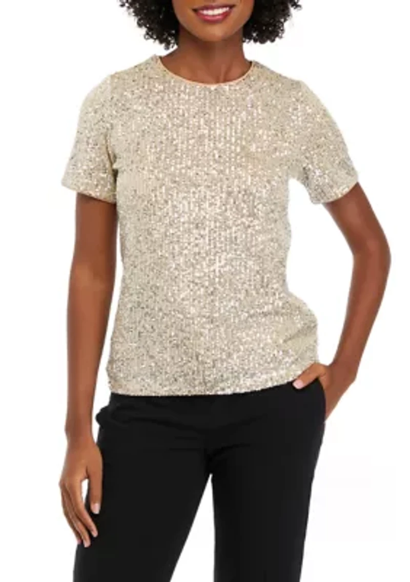 Petite Short Sleeve Sequin T-Shirt