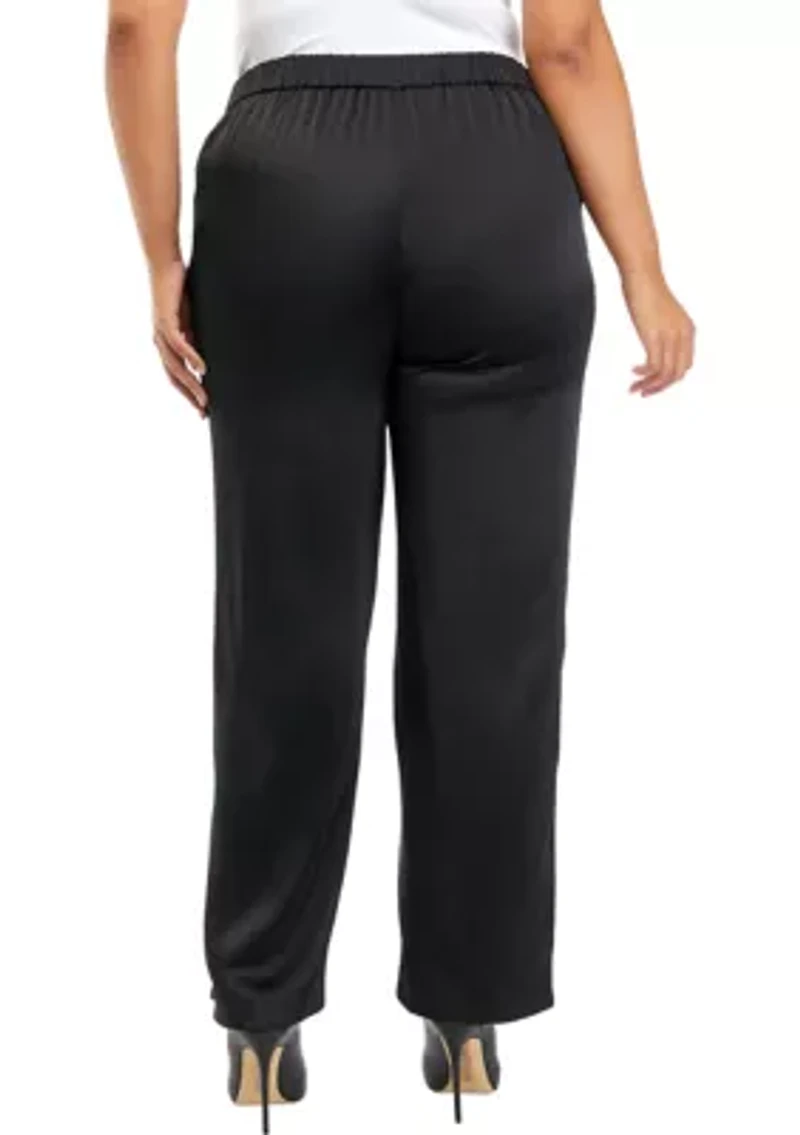 Plus Satin Pull On Wide Leg Pants