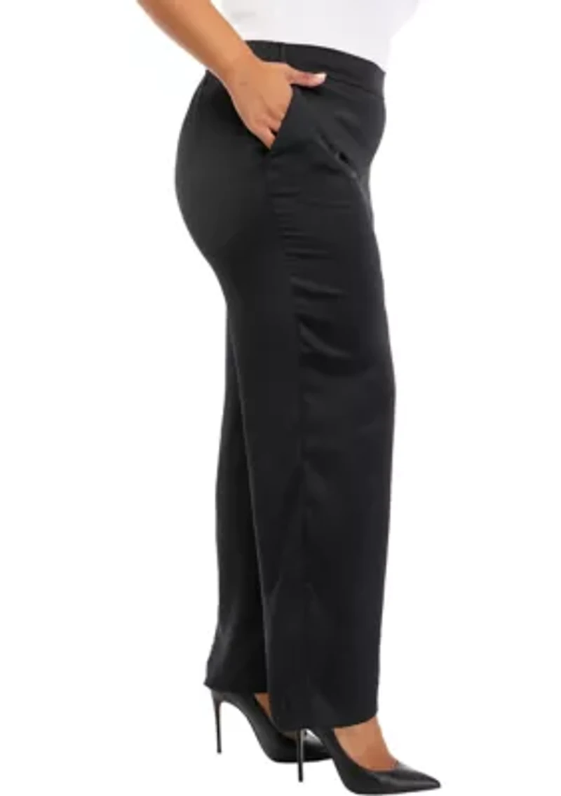 Plus Satin Pull On Wide Leg Pants