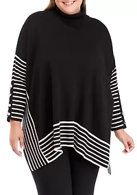 Plus Extend Drop Shoulder Stripe Sweater