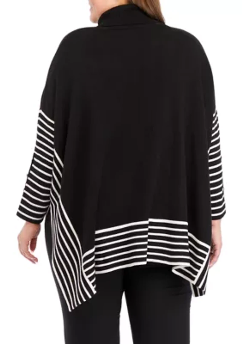 Plus Extend Drop Shoulder Stripe Sweater