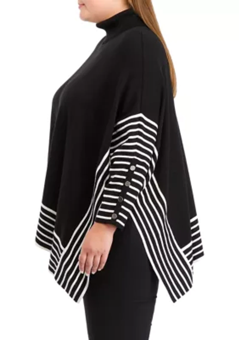 Plus Extend Drop Shoulder Stripe Sweater