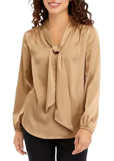 Petite Satin Tie Neck Blouse