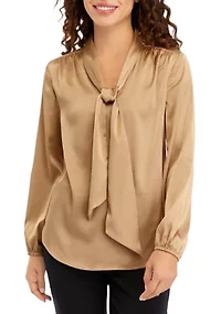 Petite Satin Tie Neck Blouse