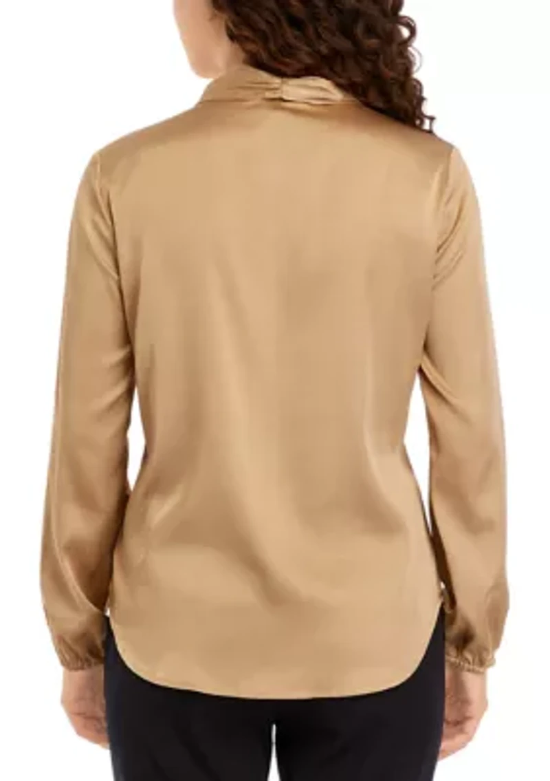 Petite Satin Tie Neck Blouse