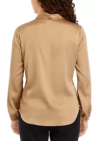 Petite Satin Tie Neck Blouse