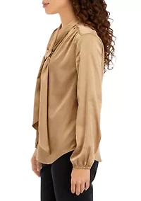 Petite Satin Tie Neck Blouse