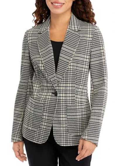 Petite Plaid One Button Blazer