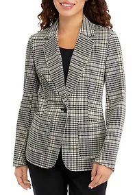 Petite Plaid One Button Blazer