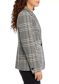 Petite Plaid One Button Blazer