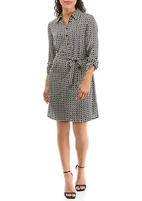 Petite Printed Roll Tab Shirtdress