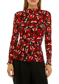 Women's Floral Print Mesh Funnel Neck Top