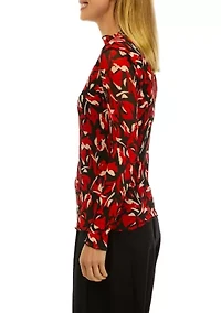Women's Floral Print Mesh Funnel Neck Top