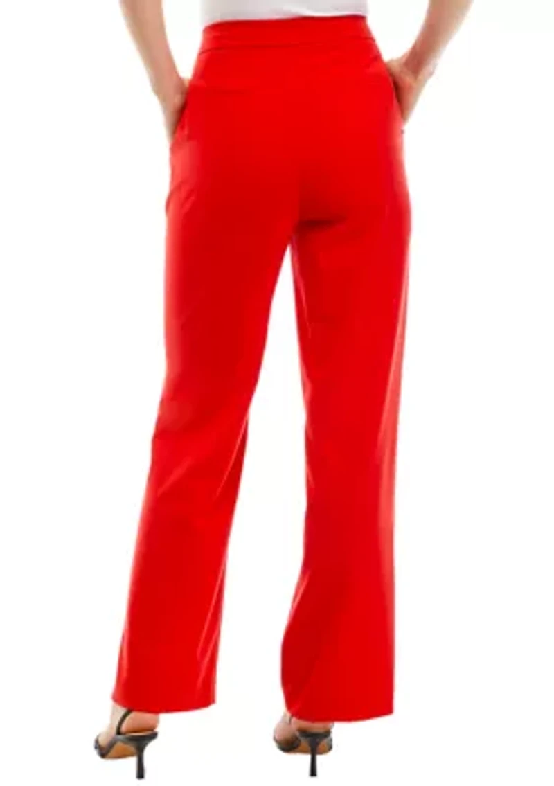 Women's High Rise Fly Front Wide Leg Pants