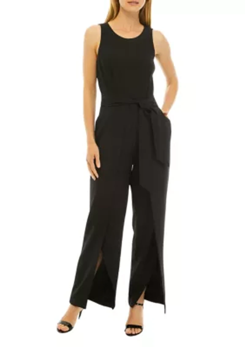 Petite Sleeveless Belted Jumpsuit