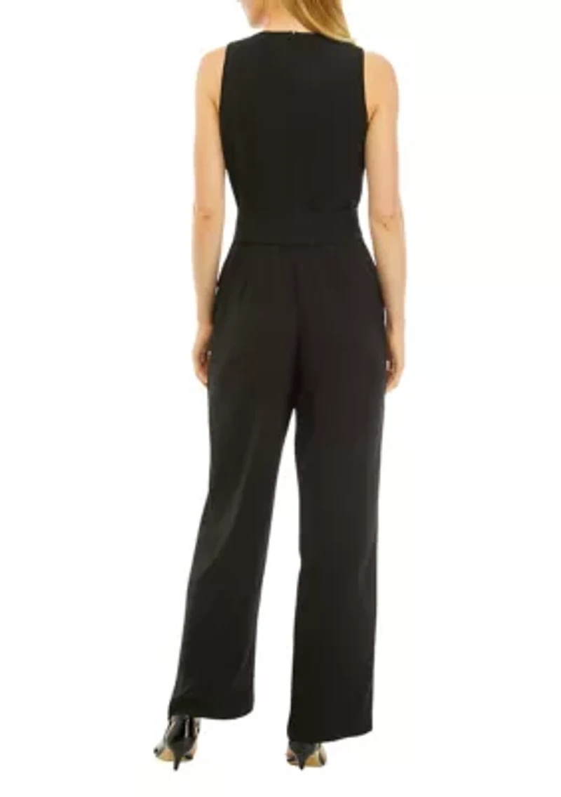 Petite Sleeveless Belted Jumpsuit