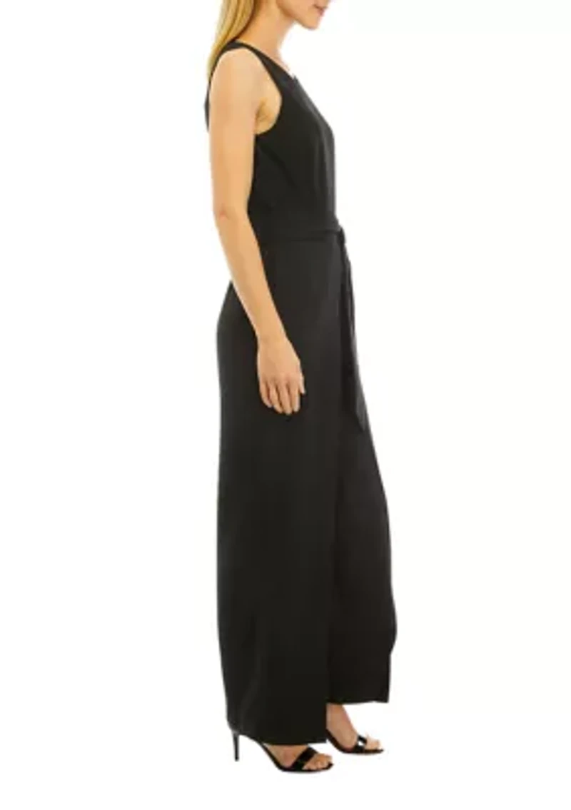 Petite Sleeveless Belted Jumpsuit